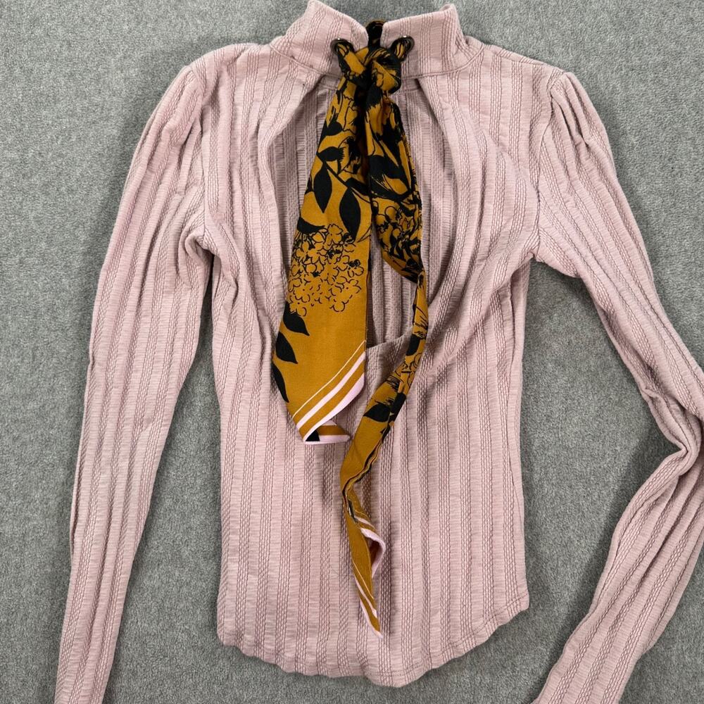Free People Party in the Back Top Women's XS Purple Ribbed Long Sleeve Tie Back